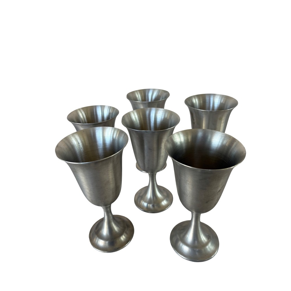 Leonard Pewter Goblets Set of 6 Silver Excellent Weighted Vintage Cups